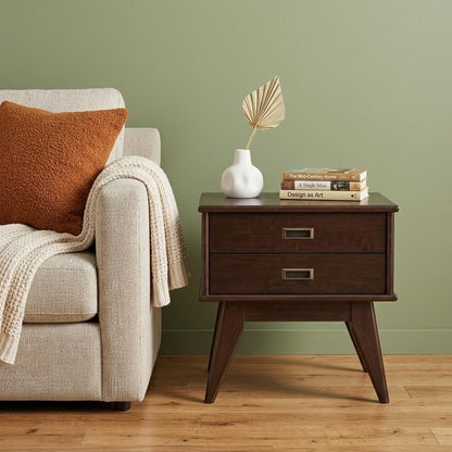 22" Brown Wood End Table With Two Drawers