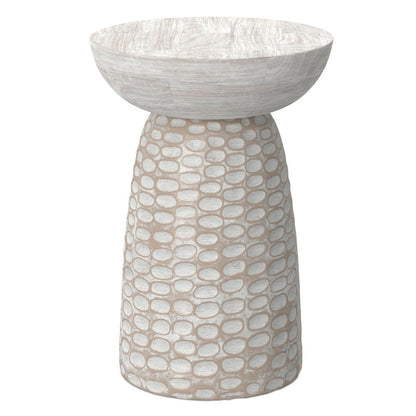 18" Natural and White Distressed Solid Wood Round Pedestal End Table
