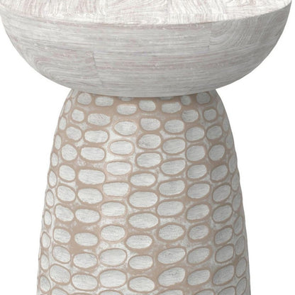 18" Natural and White Distressed Solid Wood Round Pedestal End Table