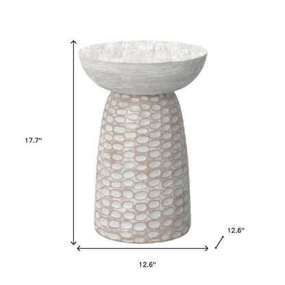 18" Natural and White Distressed Solid Wood Round Pedestal End Table