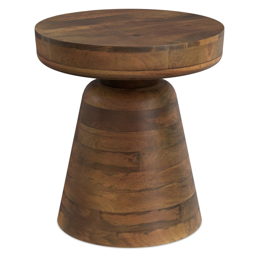 18" Brown Solid Wood Round Pedestal End Table