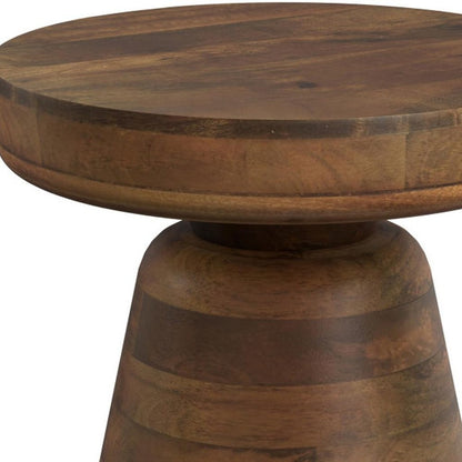 18" Brown Solid Wood Round Pedestal End Table