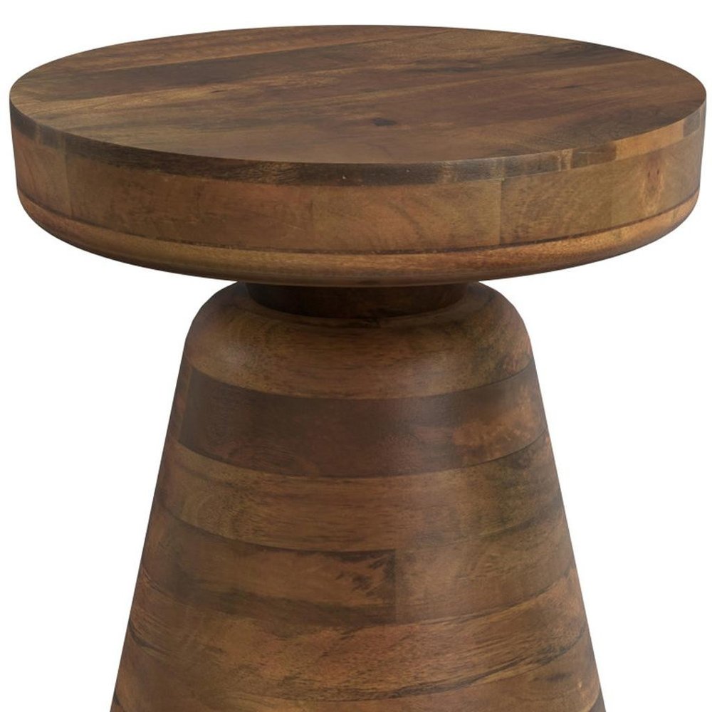 18" Brown Solid Wood Round Pedestal End Table