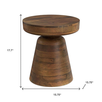18" Brown Solid Wood Round Pedestal End Table