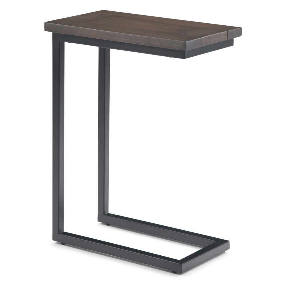 24" Walnut and Brown Solid Wood and Iron End Table