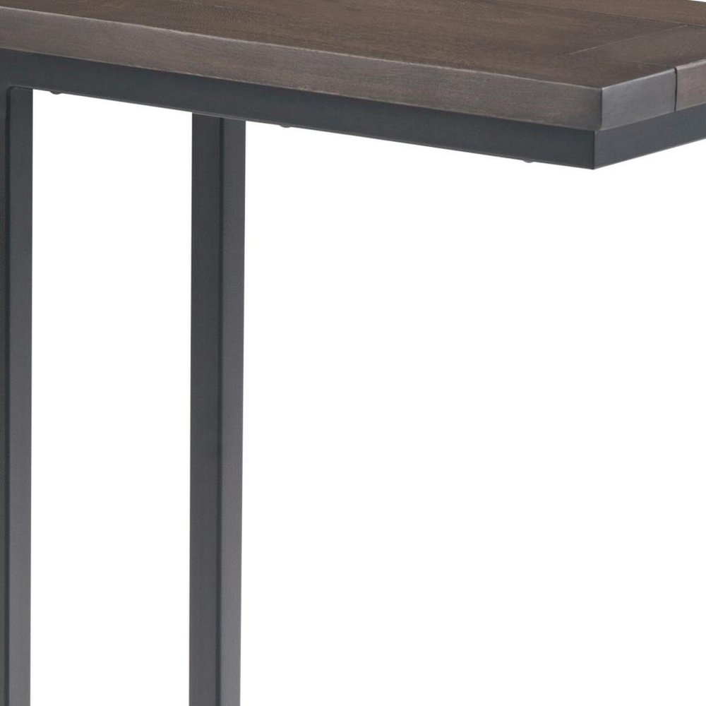 24" Walnut and Brown Solid Wood and Iron End Table