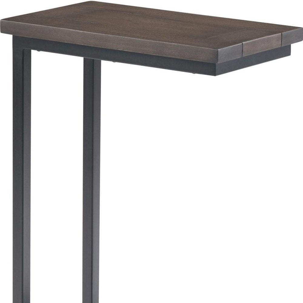 24" Walnut and Brown Solid Wood and Iron End Table