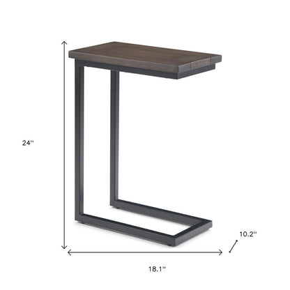 24" Walnut and Brown Solid Wood and Iron End Table