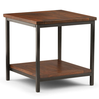 22" Brown Solid Wood and Iron Square End Table With Shelf