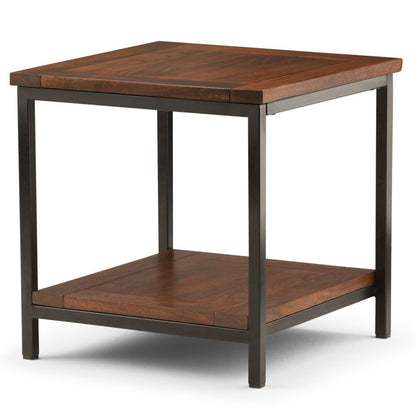 22" Brown Solid Wood and Iron Square End Table With Shelf