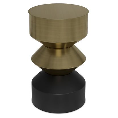 20" Brass and Black Iron Round Pedestal End Table