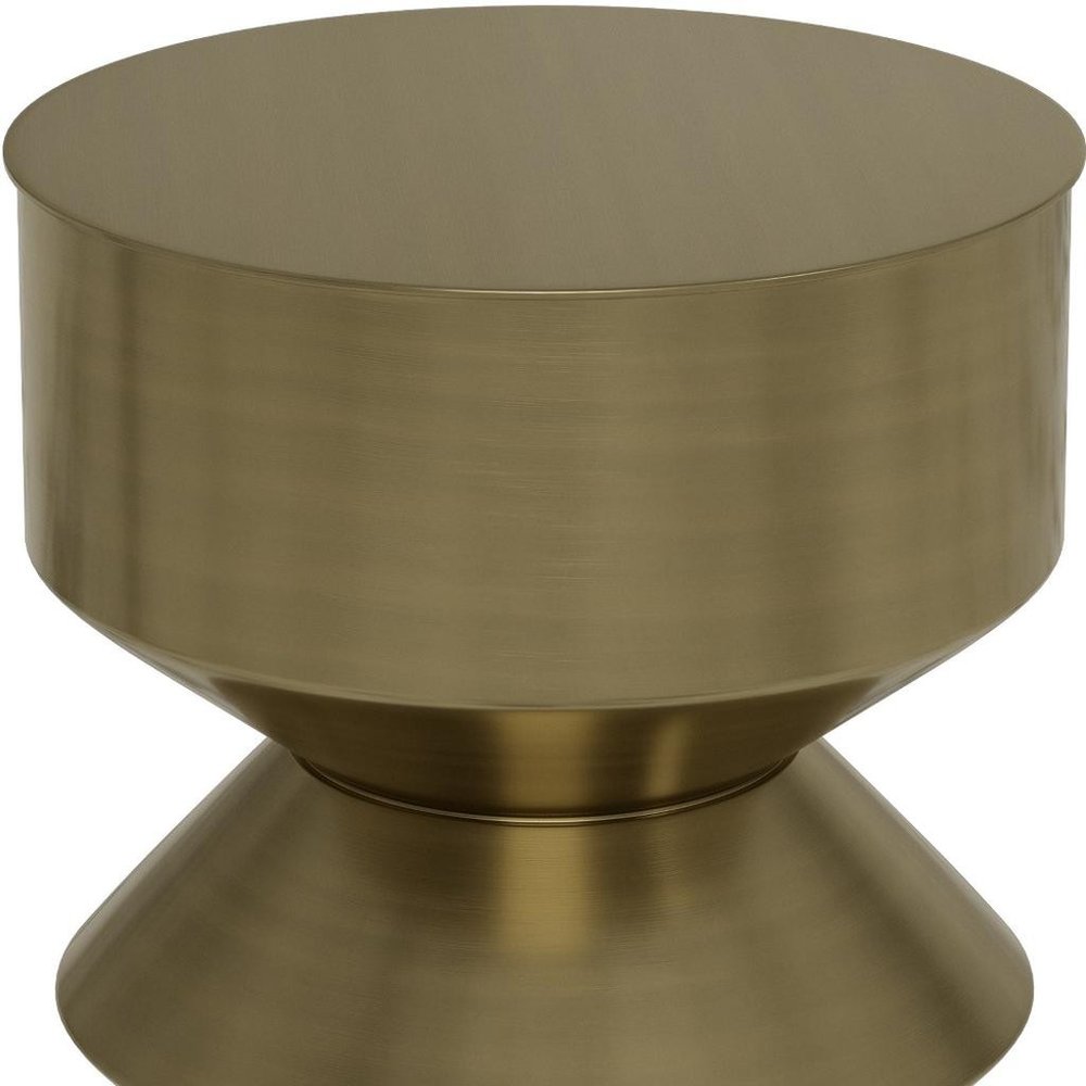 20" Brass and Black Iron Round Pedestal End Table