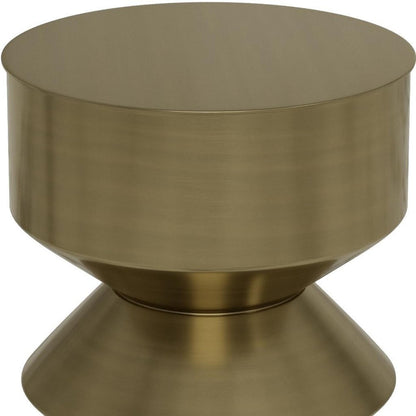 20" Brass and Black Iron Round Pedestal End Table