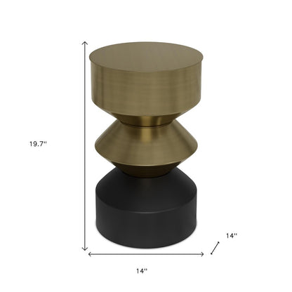 20" Brass and Black Iron Round Pedestal End Table