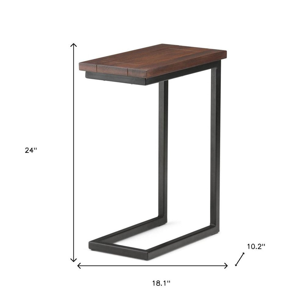 24" Brown Solid Wood and Iron End Table