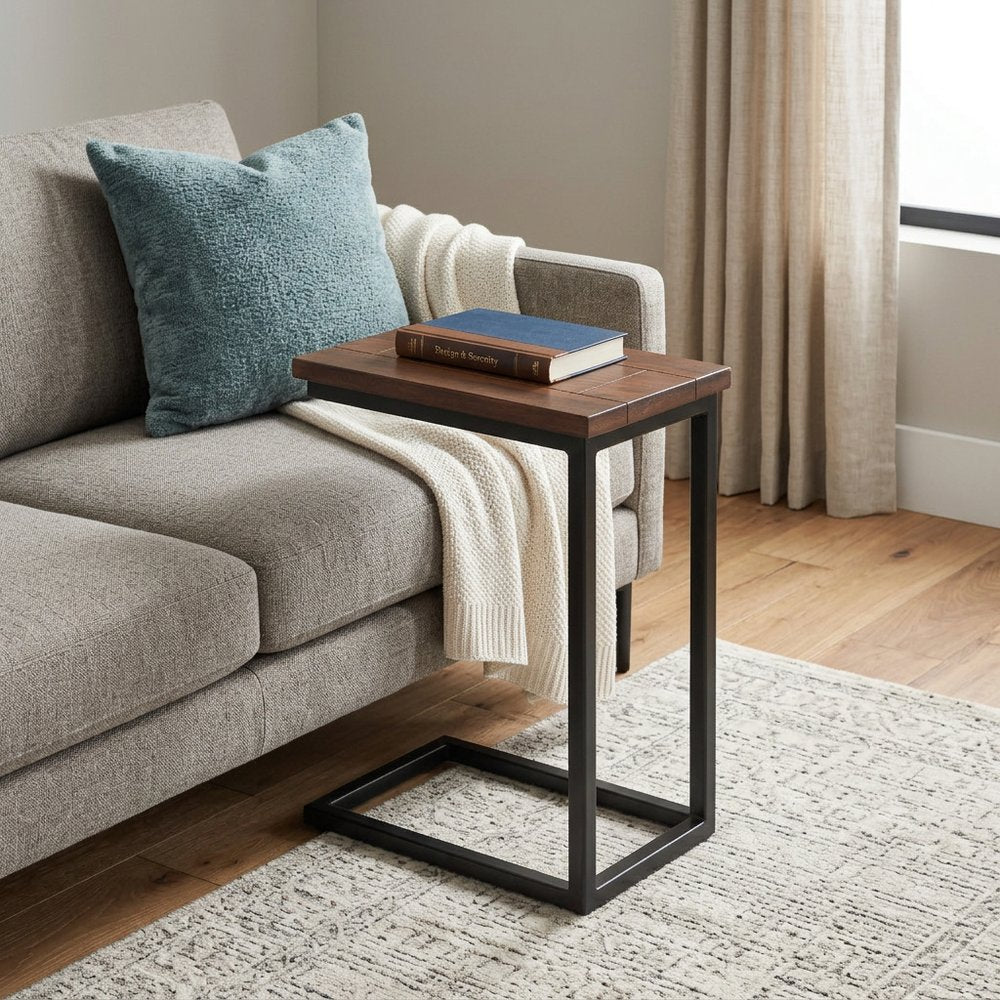 24" Brown Solid Wood and Iron End Table