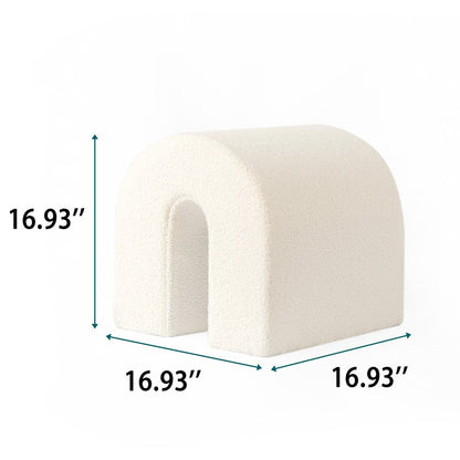 17" White Boucle Oval Footstool Ottoman