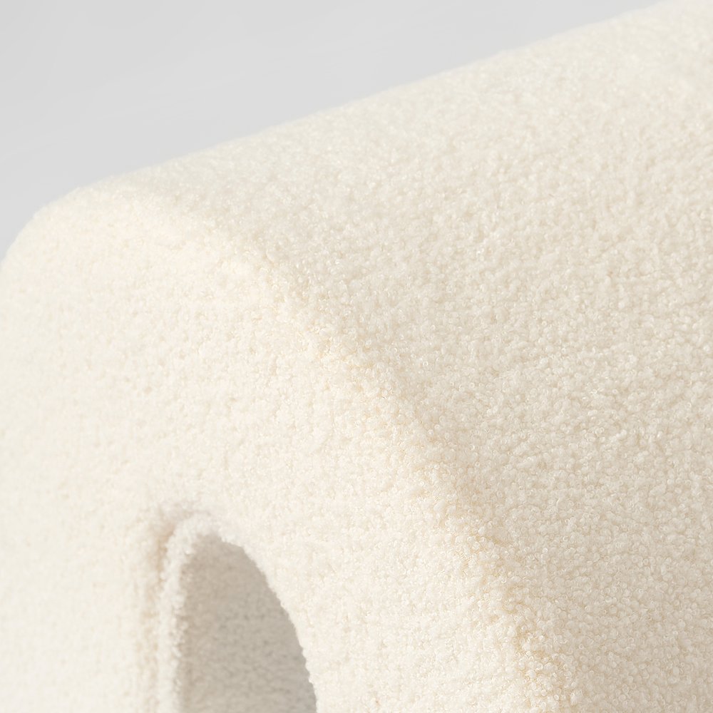 17" White Boucle Oval Footstool Ottoman