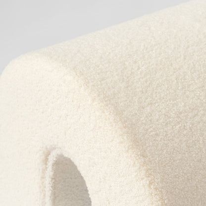 17" White Boucle Oval Footstool Ottoman