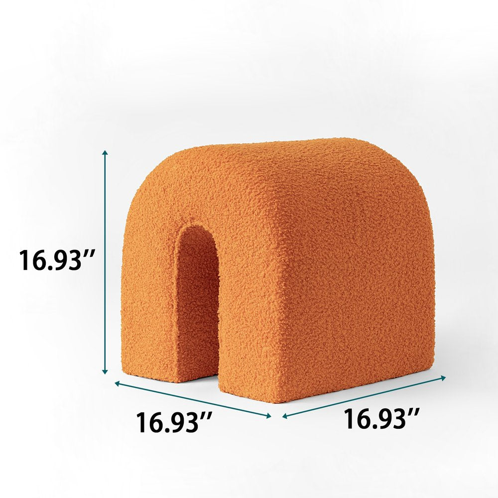 17" Orange Boucle Oval Footstool Ottoman