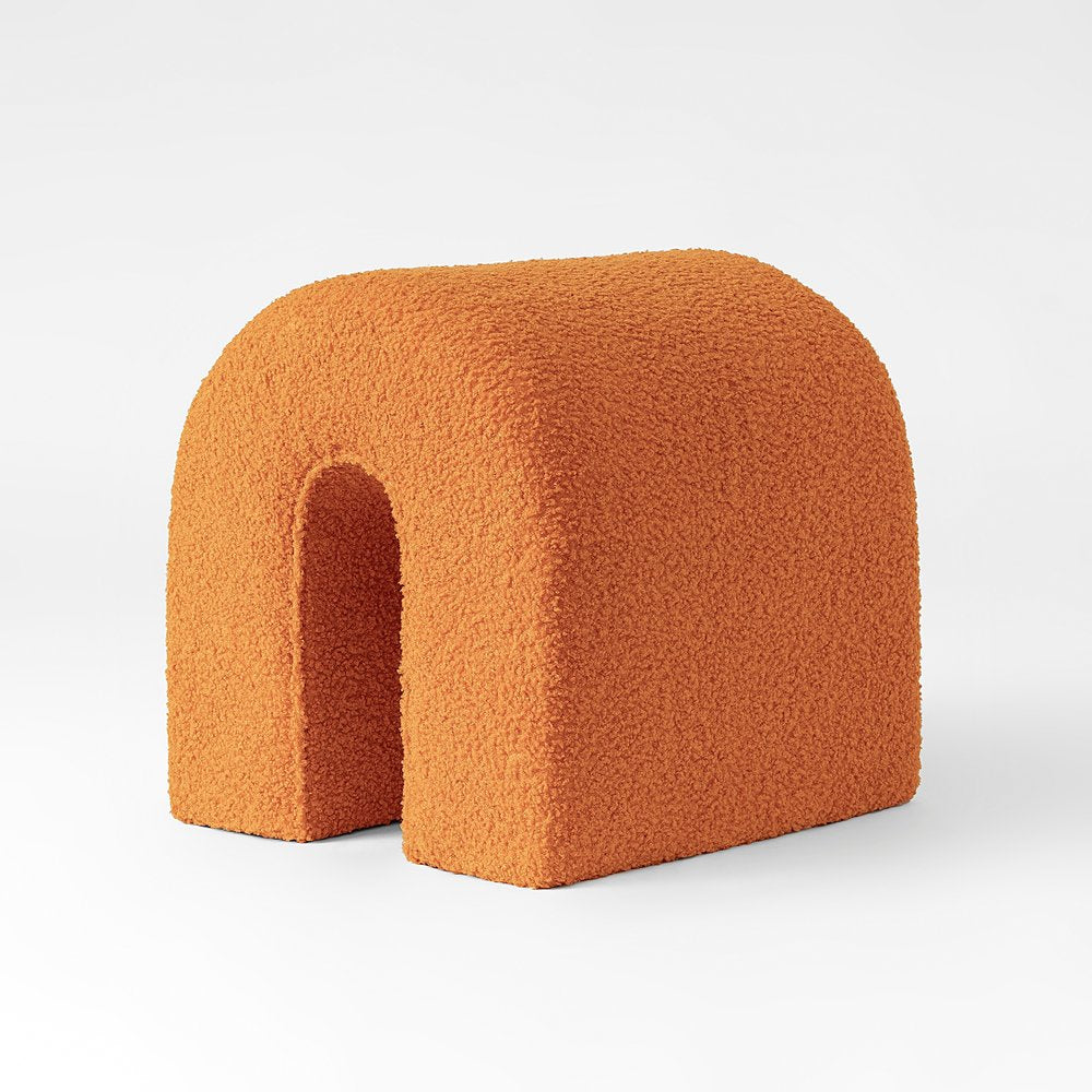 17" Orange Boucle Oval Footstool Ottoman