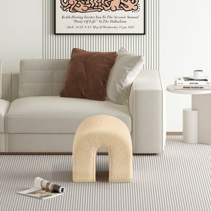 17" Beige Boucle Oval Footstool Ottoman