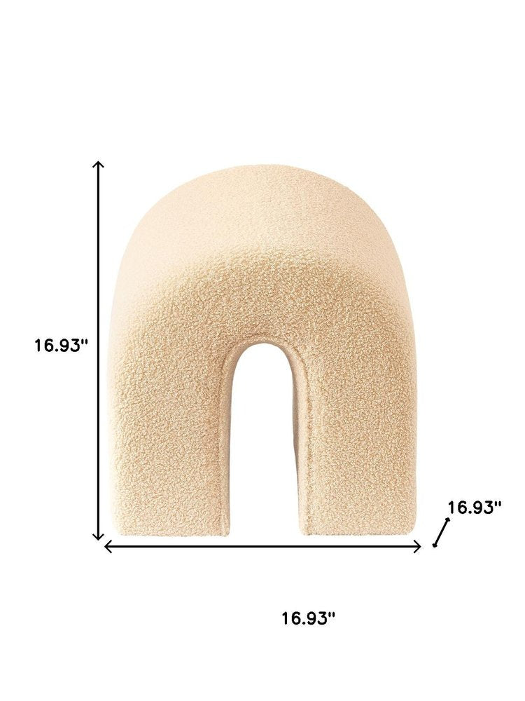 17" Beige Boucle Oval Footstool Ottoman