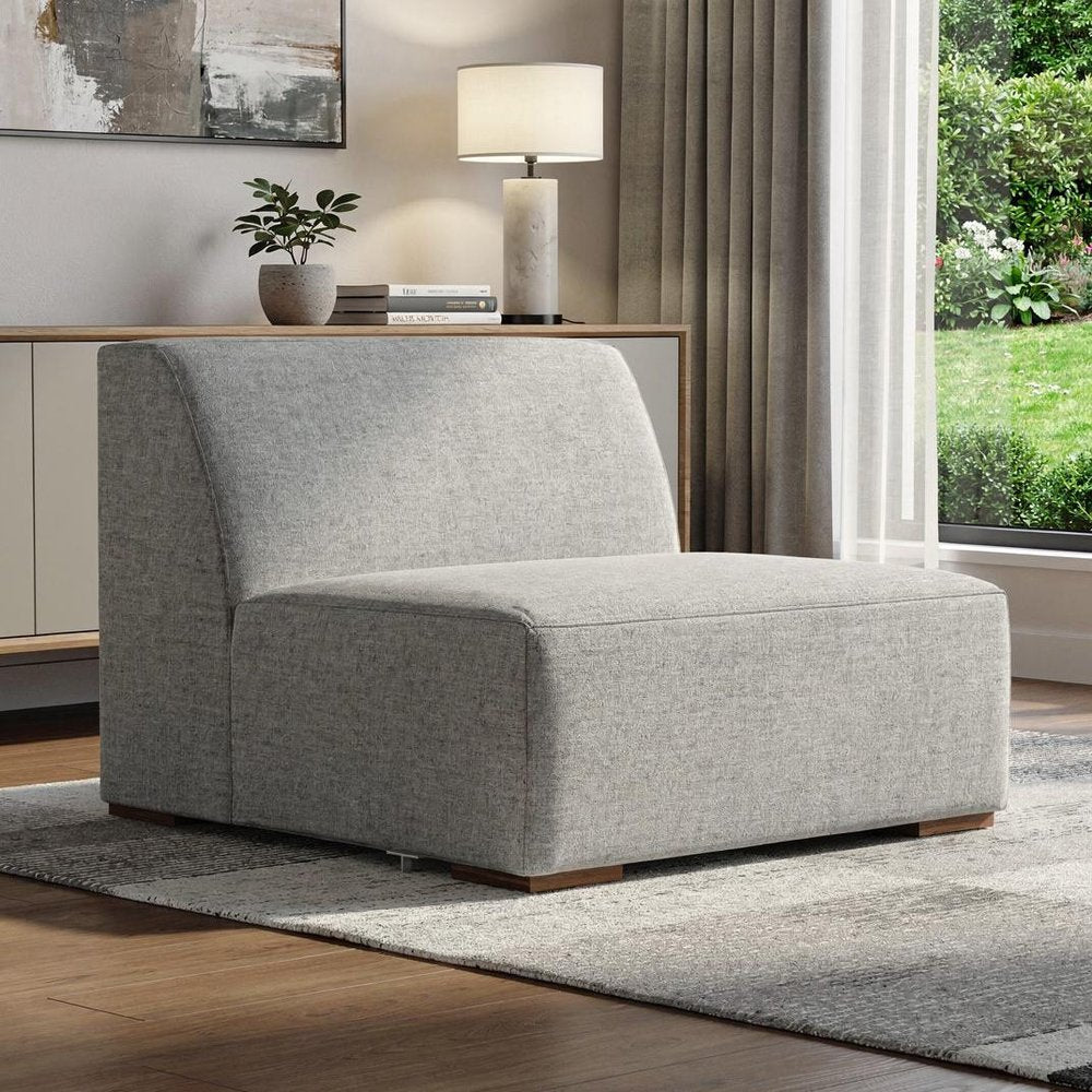 34" Gray and Brown Fabric Arm Chair