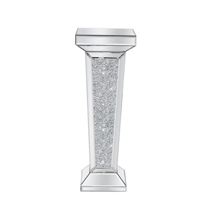 35" Silver Mirrored Glass And Faux Crystals Pedestal Accent Table