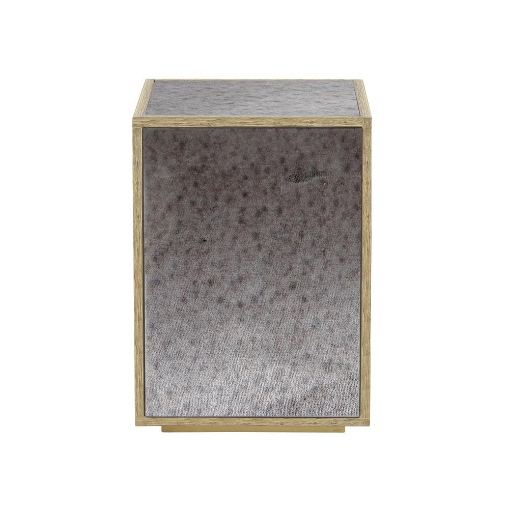 22" Silver and Gold Mirrored Glass and Wood Block End Table