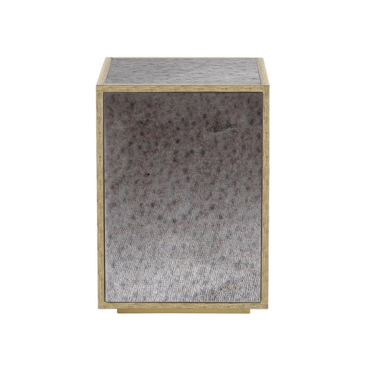 22" Silver and Gold Mirrored Glass and Wood Block End Table