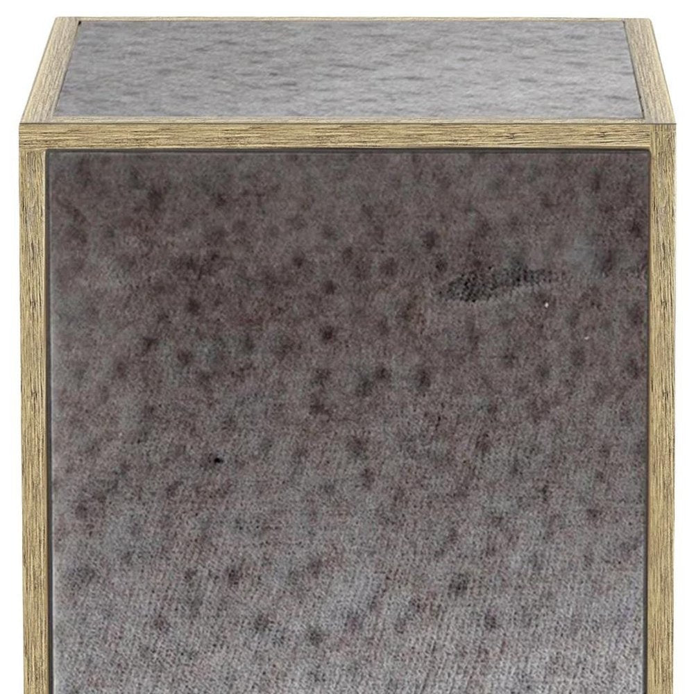 22" Silver and Gold Mirrored Glass and Wood Block End Table