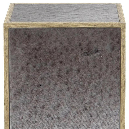 22" Silver and Gold Mirrored Glass and Wood Block End Table