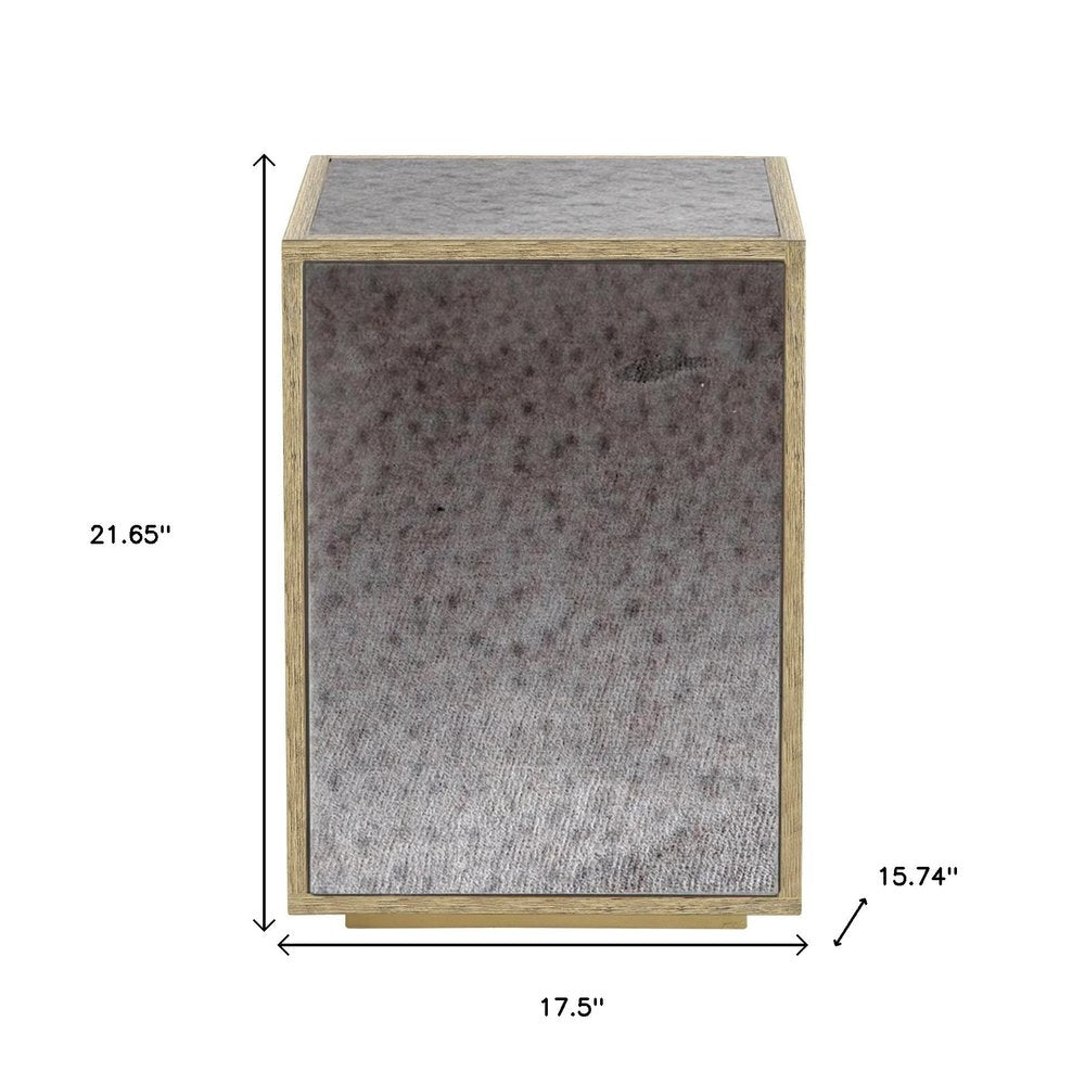 22" Silver and Gold Mirrored Glass and Wood Block End Table