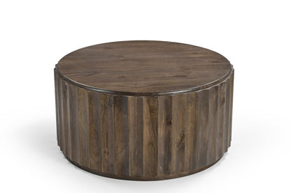 Set of Two Dark Brown Solid Wood Round Solid Furniture Set