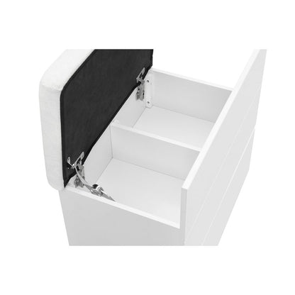 62" White Wood And Glass Six Drawer Vanity Table With Mirror Seating And Lights