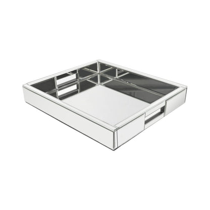 16" Silver Mirrored Glass Serving Tray With Handles
