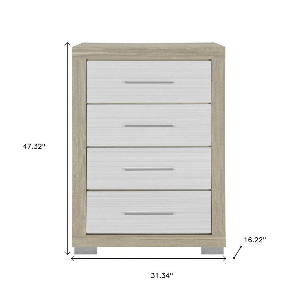 31" Natural And White Wood Four Drawer Dresser