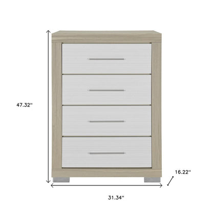 31" Natural And White Wood Four Drawer Dresser