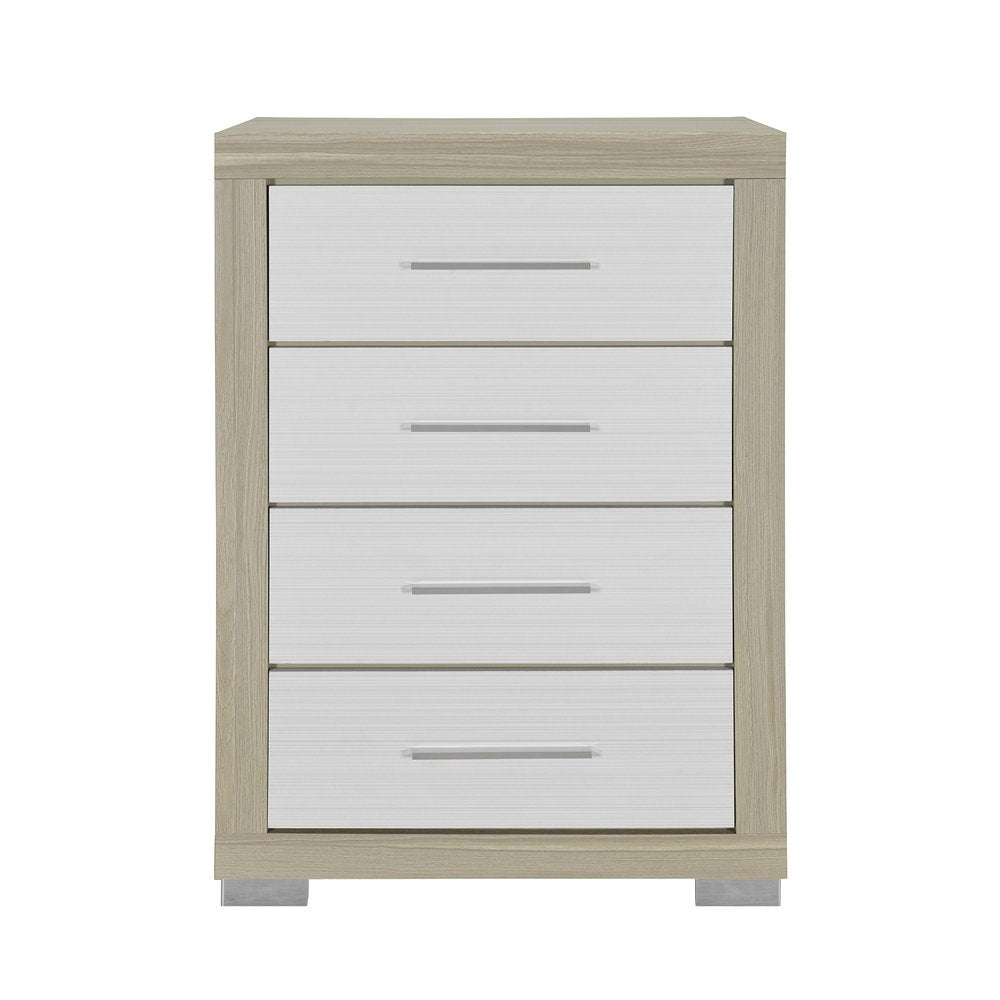31" Natural And White Wood Four Drawer Dresser