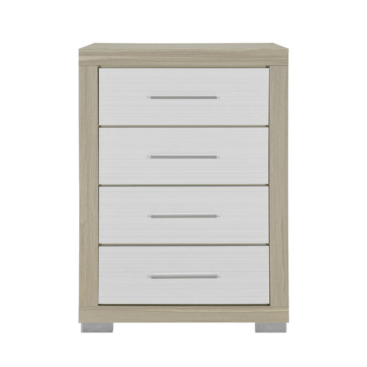 31" Natural And White Wood Four Drawer Dresser