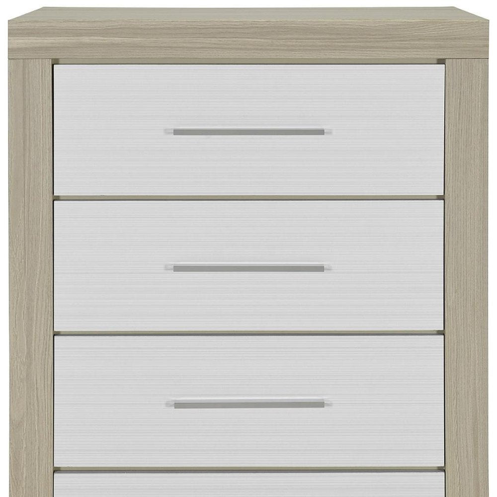 31" Natural And White Wood Four Drawer Dresser