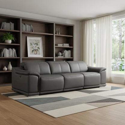 107" Dark Gray Top Grain Leather Reclining USB Sofa