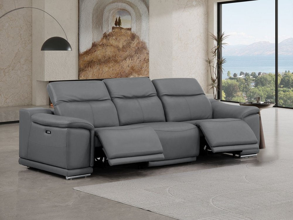 107" Dark Gray Top Grain Leather Reclining USB Sofa