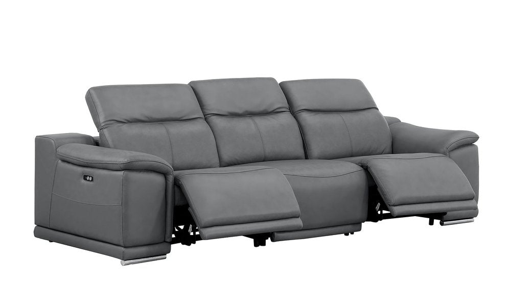 107" Dark Gray Top Grain Leather Reclining USB Sofa