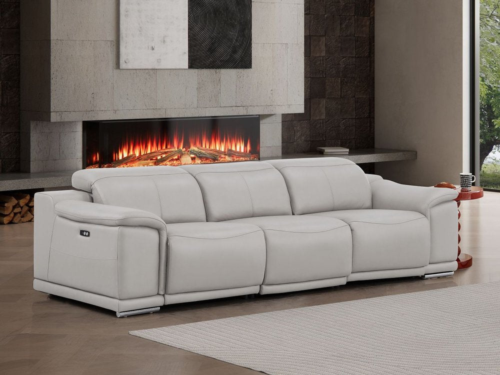 107" Dark Gray Top Grain Leather Reclining USB Sofa