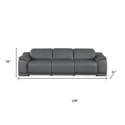 107" Dark Gray Top Grain Leather Reclining USB Sofa