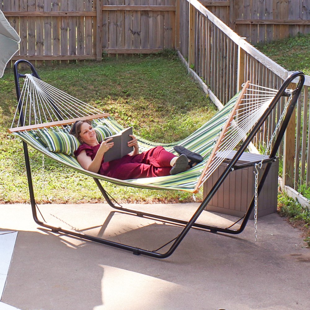 Green And Yellow Striped Double Hammock
