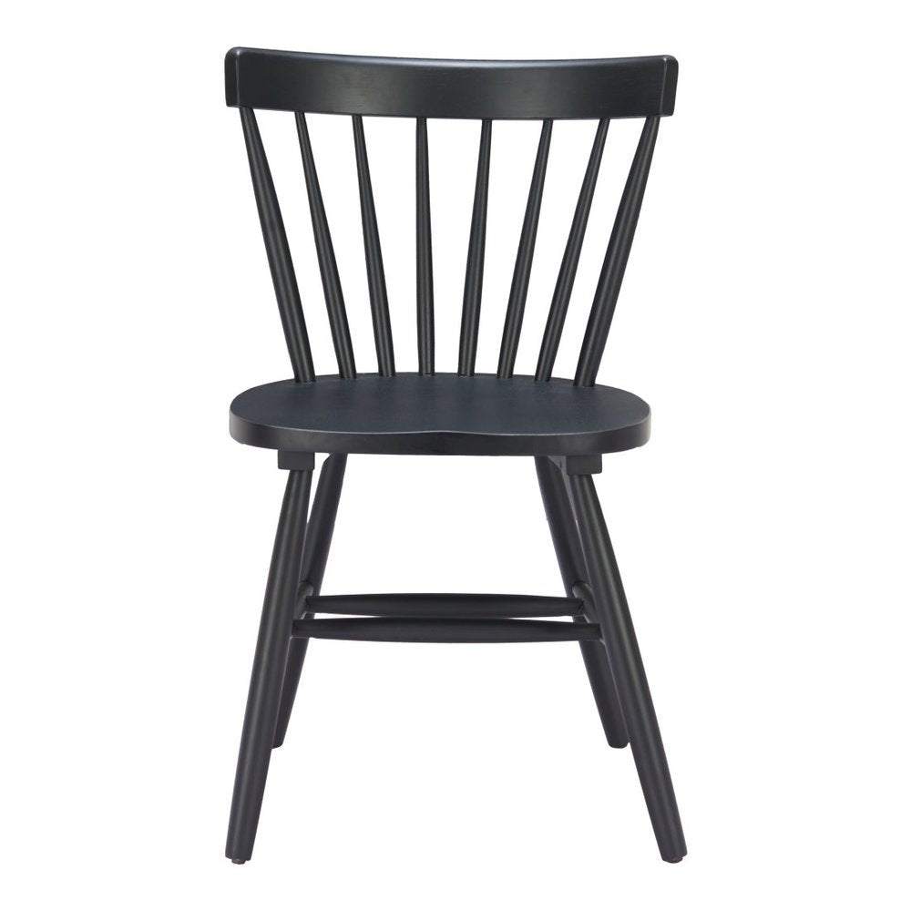 Set of Two Black Solid Wood Slat Back Dining Side Chairs