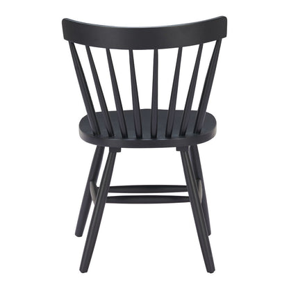 Set of Two Black Solid Wood Slat Back Dining Side Chairs